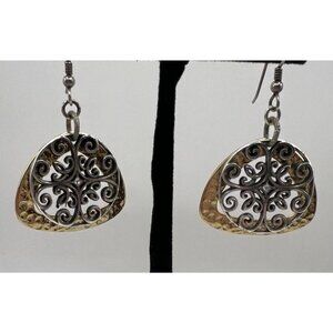 Vintage Brighton Laurel Scroll Mixed Metal Filigree Dangle Earrings Romantic